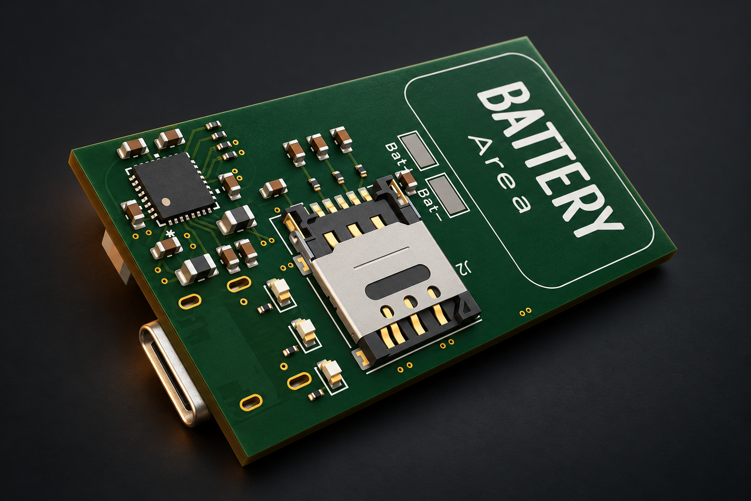 Presentation visualization of the GPS Tracker 4G board, based on the original CAD render